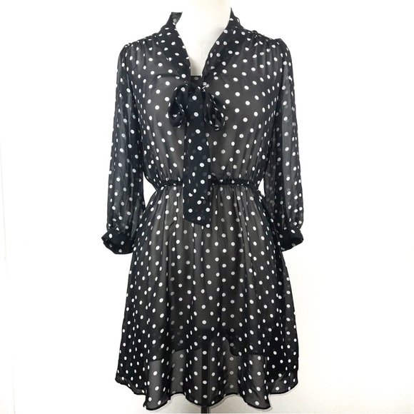 Forever 21 Dresses & Skirts - Forever 21 Black Sheer Polka Dot Dress | Size S